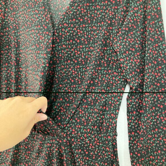 Michael Michael Kors Large Dark Floral Faux Wrap Stretch Knit Peplum Top Preppy - Picture 5 of 10